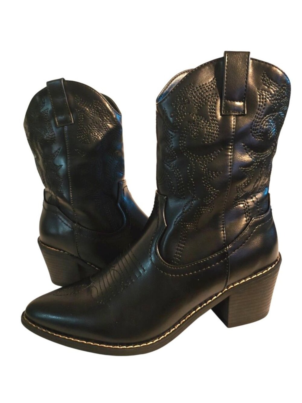 Dream Pairs Womens 7 Black Cowboy Ankle Boots Zipper Pointed Toe Western-Style
